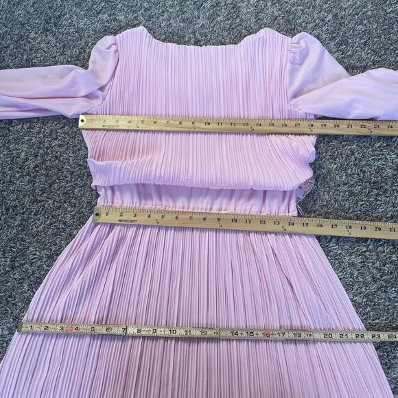 Vintage 70s Dress Size 4 Light Pink Pleated Puff Sleeve Lace Coqutte Romantic - Picture 13 of 16